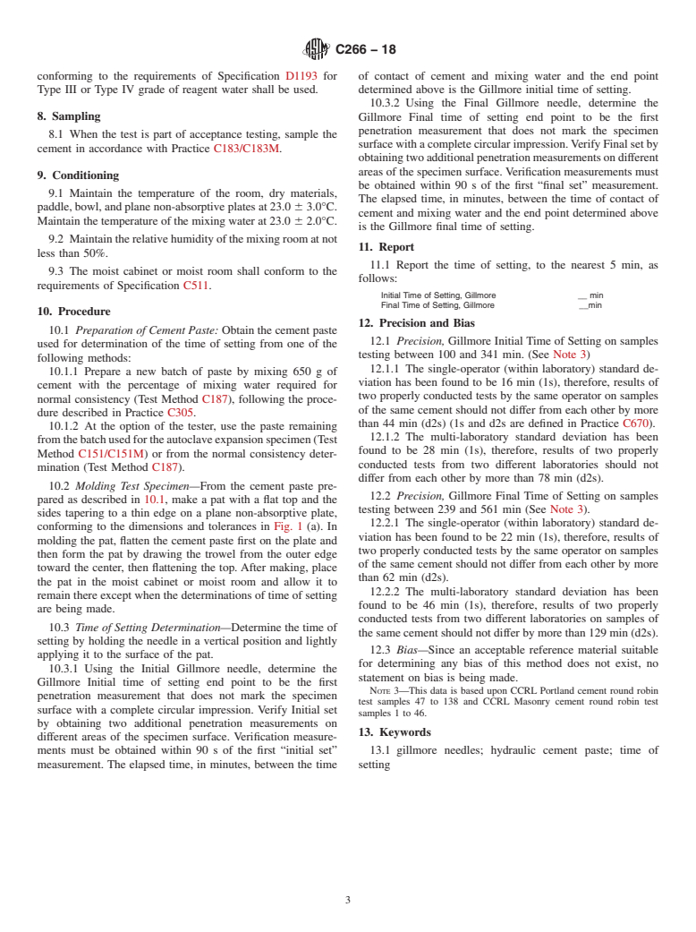 ASTM C266-18 - Standard Test Method for  Time of Setting of Hydraulic-Cement Paste by Gillmore Needles