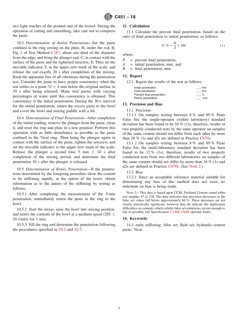 ASTM C451-18 - Standard Test Method for  Early Stiffening of Hydraulic Cement (Paste Method)