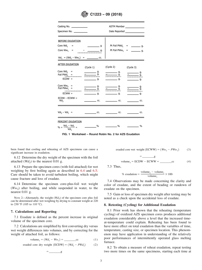 ASTM C1223-09(2018) - Standard Test Method for Testing of Glass Exudation from AZS Fusion-Cast Refractories