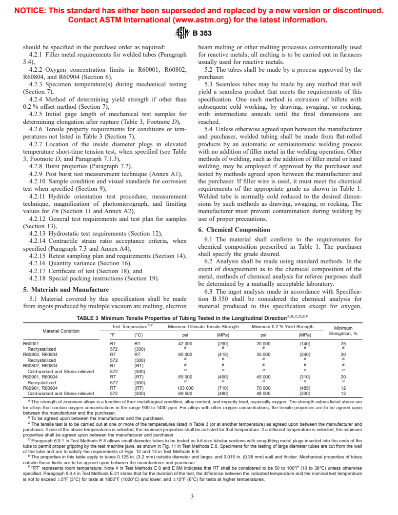 ASTM B353-01e1 - Standard Specification for Wrought Zirconium and Zirconium Alloy Seamless and Welded Tubes for Nuclear Service (Except Nuclear Fuel Cladding)