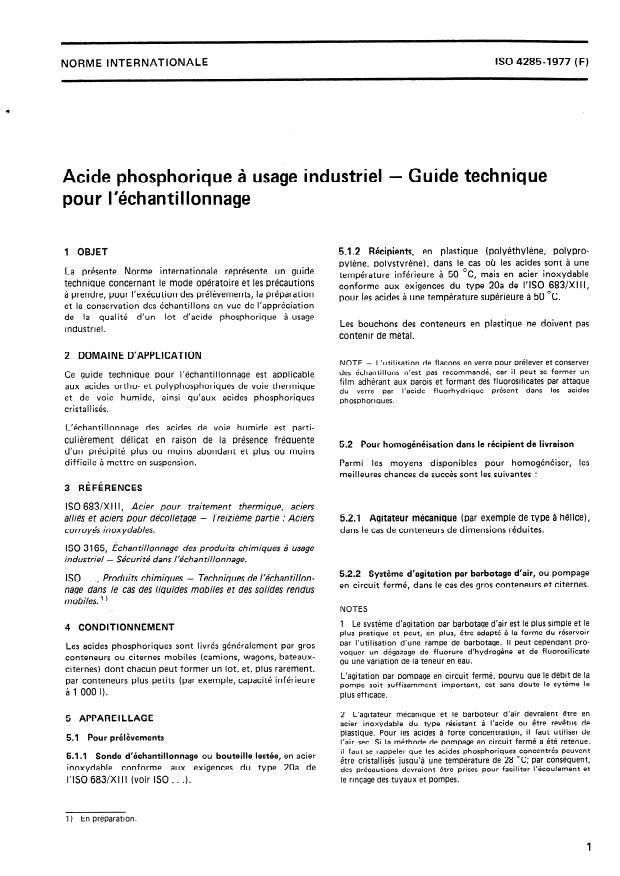 ISO 4285:1977 - Acide phosphorique a usage industriel -- Guide technique pour l'échantillonnage