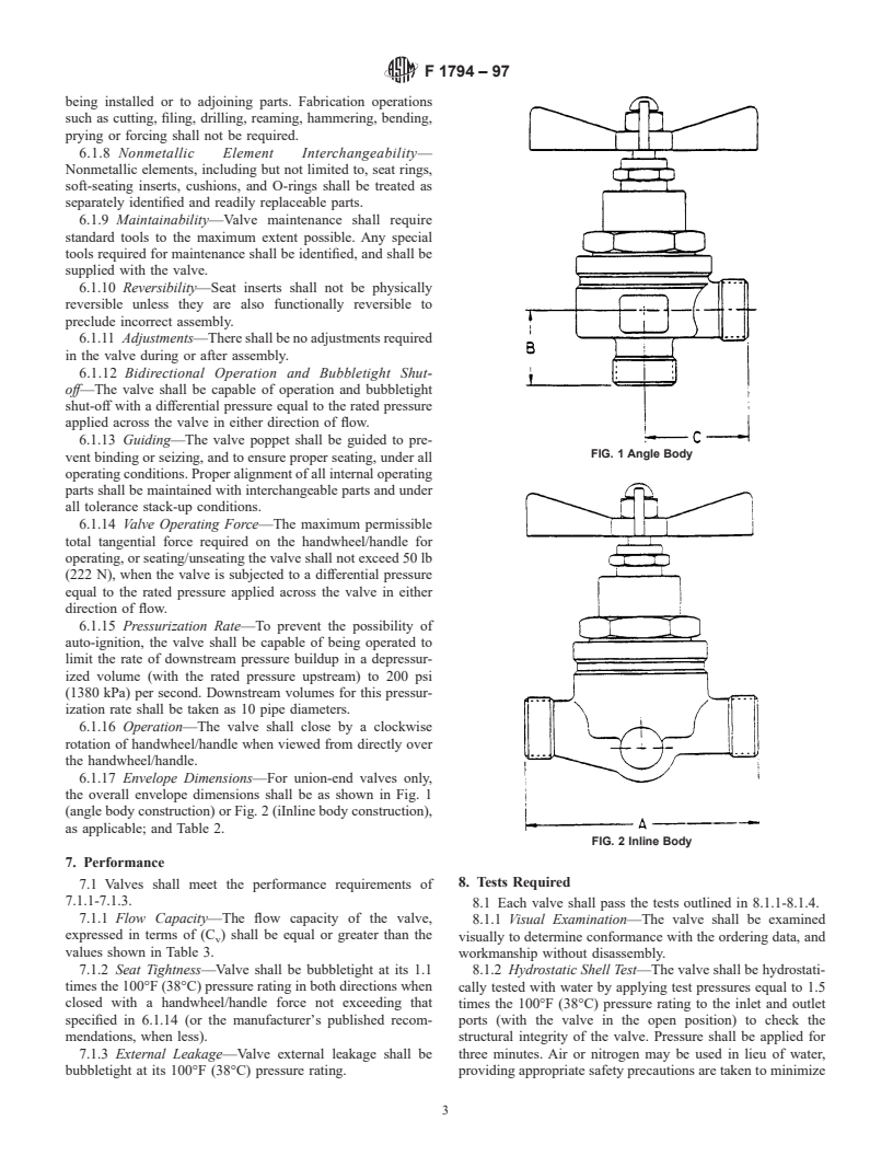 ASTM F1794-97 - Standard Specification for Hand-Operated, Globe-Style Valves for Gas (Except Oxygen Gas), and Hydraulic Systems