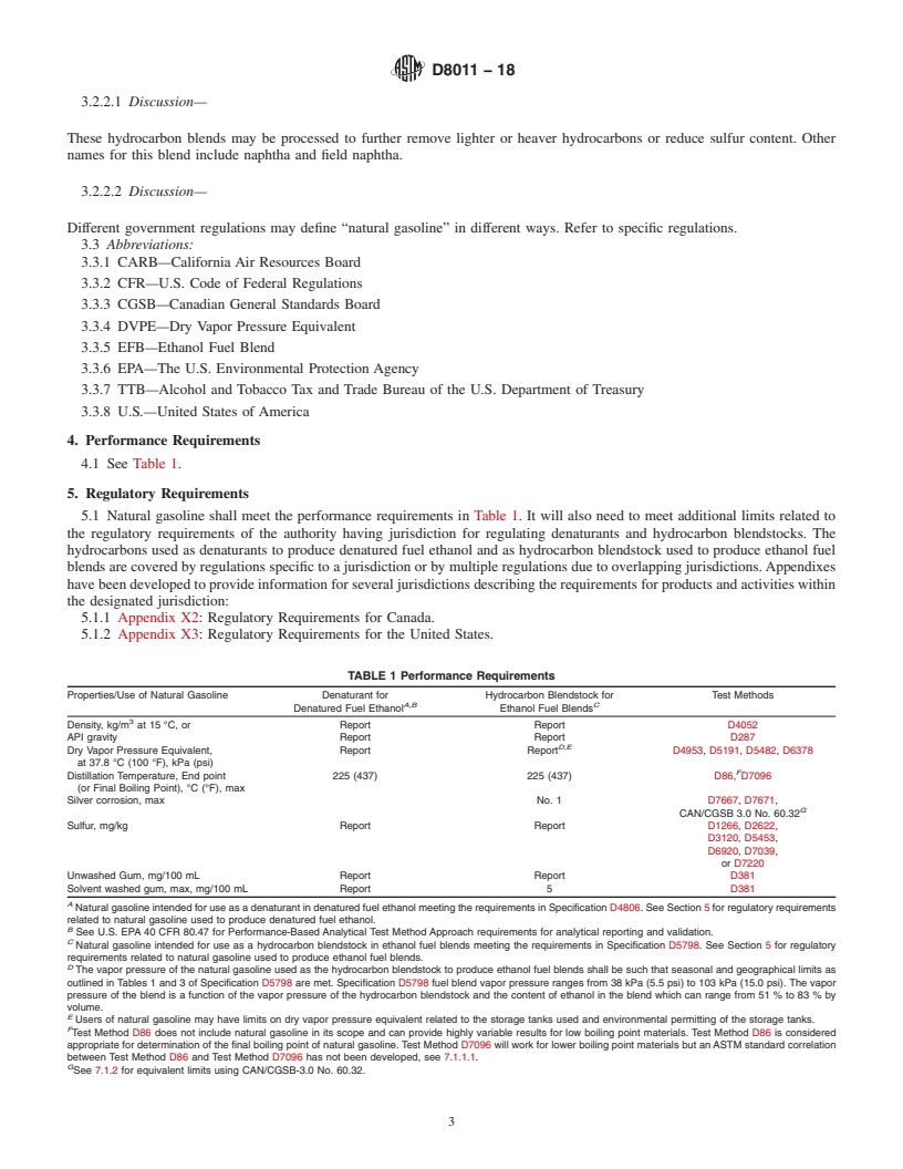 REDLINE ASTM D8011-18 - Standard Specification for Natural Gasoline as a Blendstock in Ethanol Fuel Blends or  as a Denaturant for Fuel Ethanol