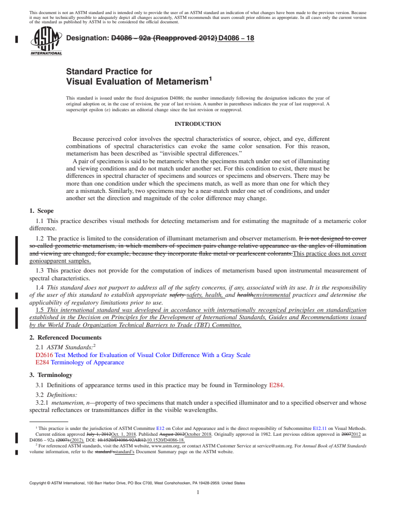 REDLINE ASTM D4086-18 - Standard Practice for Visual Evaluation of Metamerism