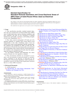 ASTM B258-18 - Standard Specification for Standard Nominal Diameters and Cross-Sectional Areas of AWG   Sizes of Solid Round Wires Used as Electrical Conductors