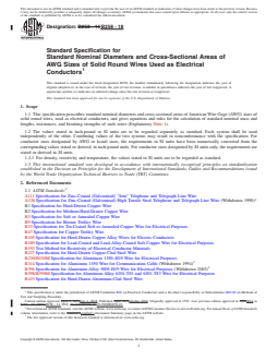 REDLINE ASTM B258-18 - Standard Specification for Standard Nominal Diameters and Cross-Sectional Areas of AWG   Sizes of Solid Round Wires Used as Electrical Conductors