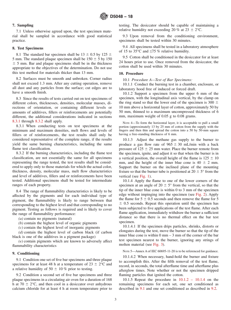 ASTM D5048-18 - Standard Test Method for Measuring the Comparative Burning Characteristics and Resistance  to Burn-Through of Solid Plastics Using a 125-mm Flame