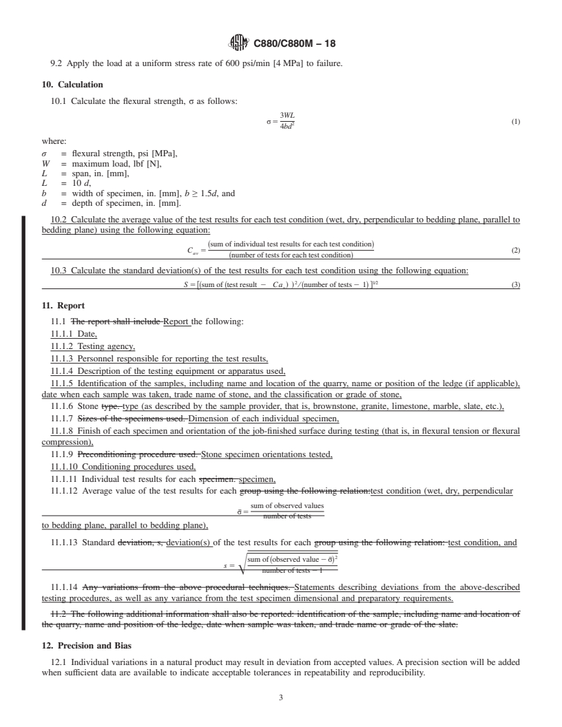 REDLINE ASTM C880/C880M-18 - Standard Test Method for  Flexural Strength of Dimension Stone