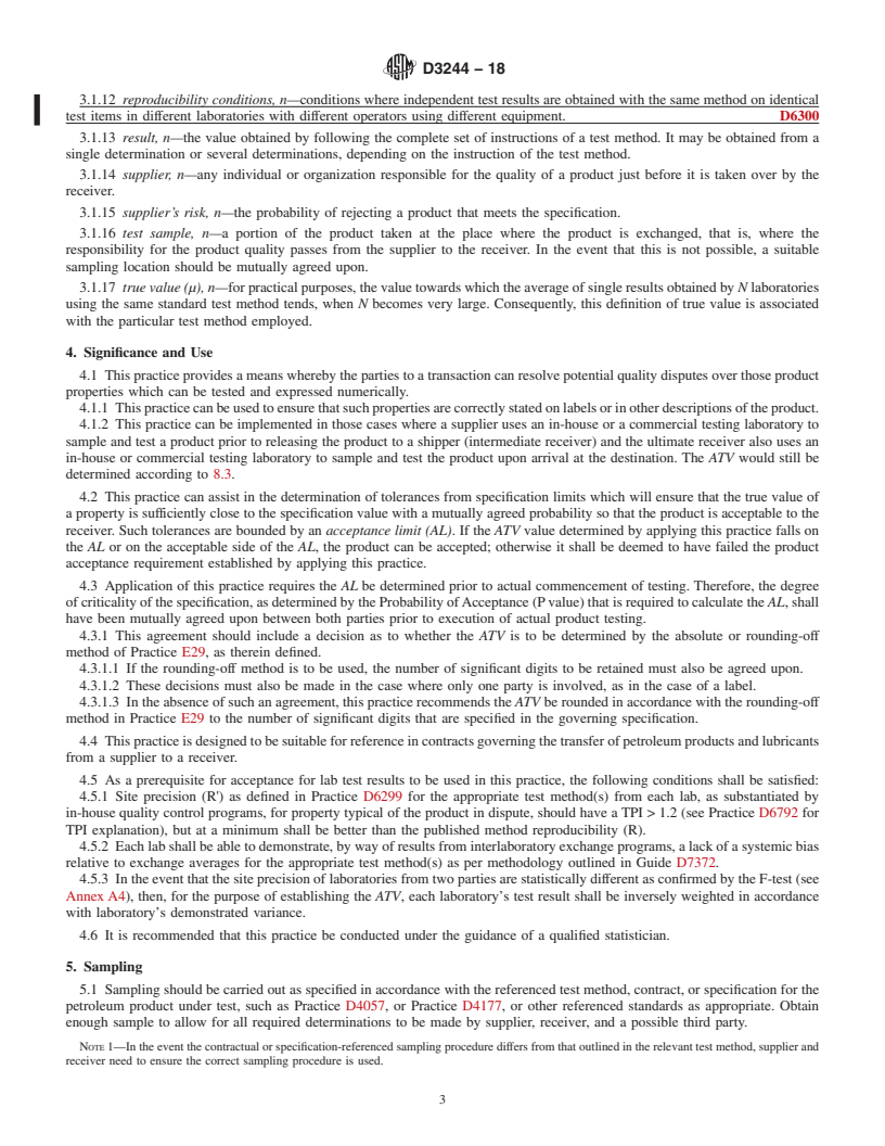 REDLINE ASTM D3244-18 - Standard Practice for Utilization of Test Data to Determine Conformance with Specifications