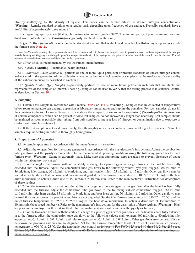 REDLINE ASTM D5762-18a - Standard Test Method for  Nitrogen in Liquid Hydrocarbons, Petroleum and Petroleum Products  by Boat-Inlet Chemiluminescence