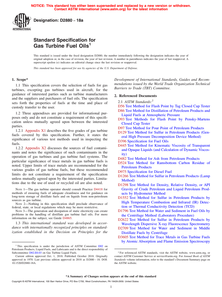 ASTM D2880-18a - Standard Specification for  Gas Turbine Fuel Oils