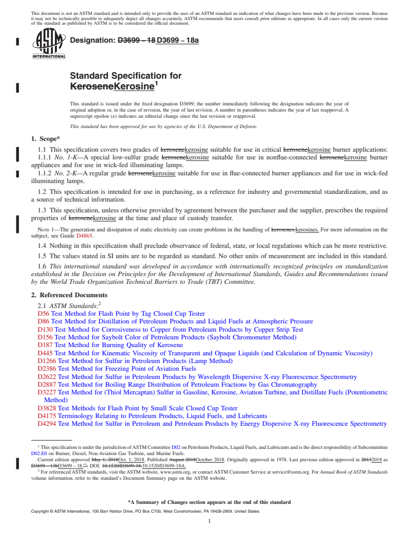 REDLINE ASTM D3699-18a - Standard Specification for  Kerosine