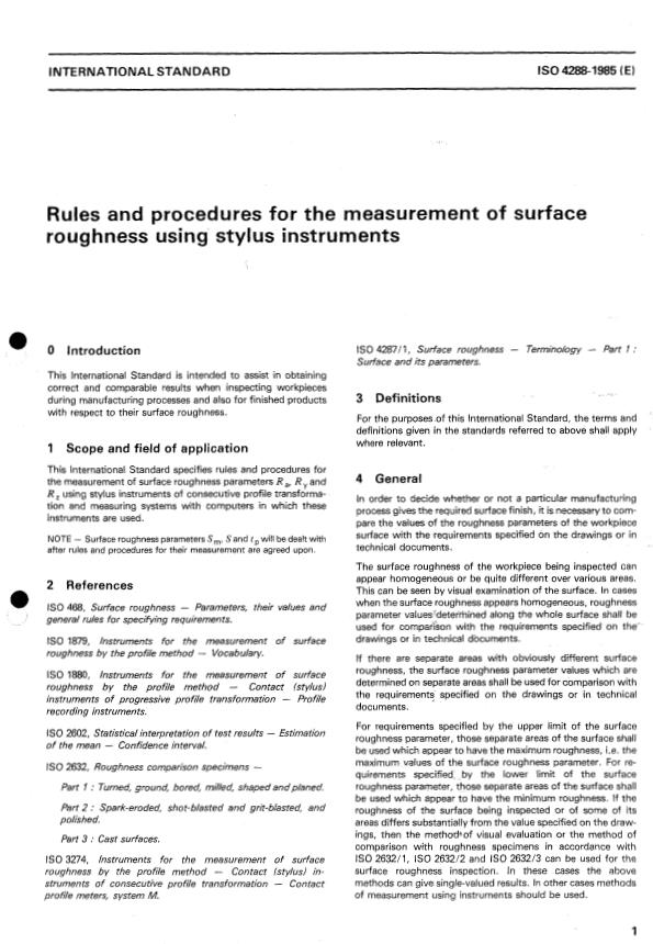 ISO 4288:1985 - Rules and procedures for the measurement of surface roughness using stylus instruments
