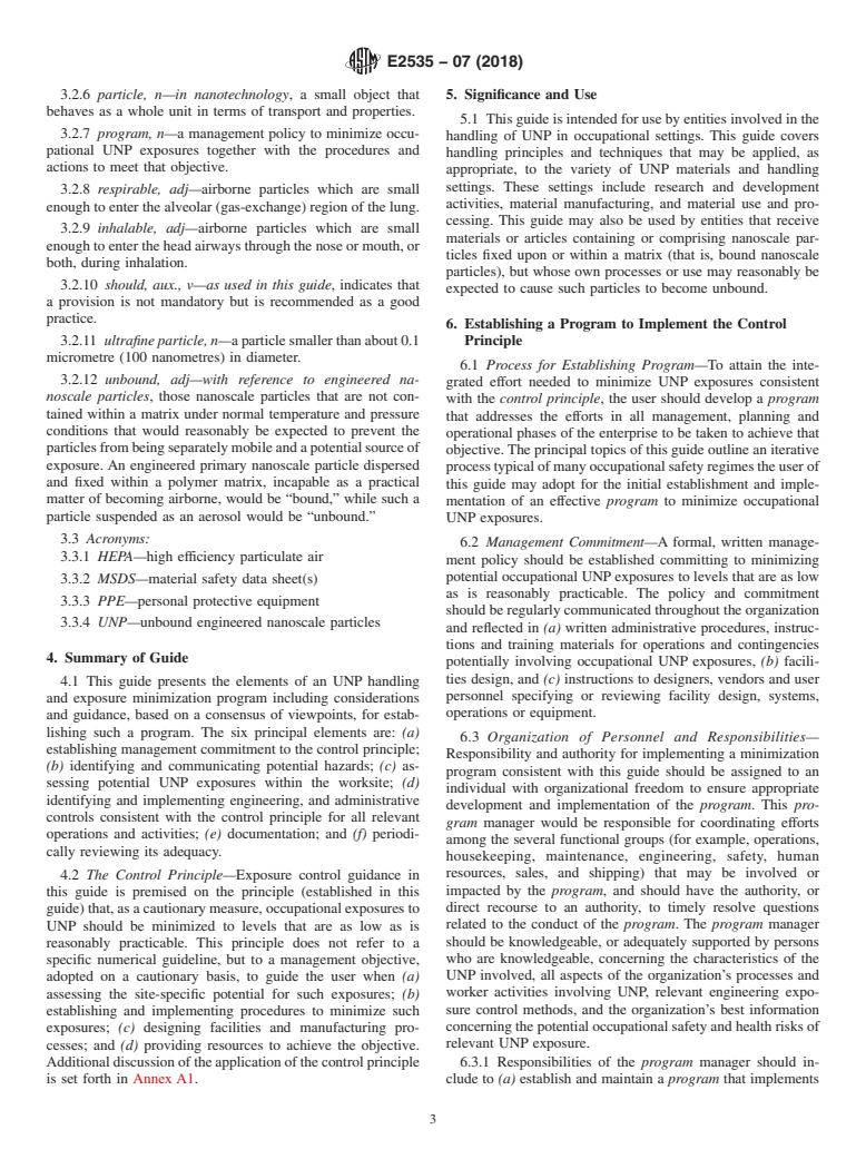 ASTM E2535-07(2018) - Standard Guide for  Handling Unbound Engineered Nanoscale Particles in Occupational  Settings