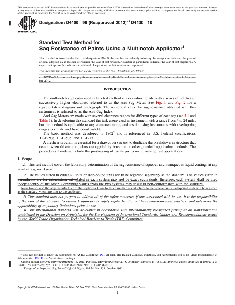 REDLINE ASTM D4400-18 - Standard Test Method for Sag Resistance of Paints Using a Multinotch Applicator