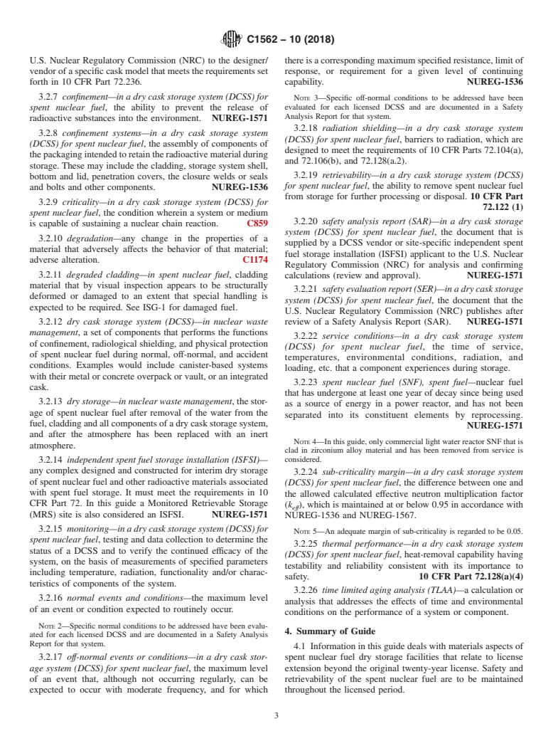 ASTM C1562-10(2018) - Standard Guide for  Evaluation of Materials Used in Extended Service of Interim  Spent Nuclear Fuel Dry Storage Systems