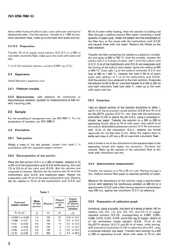 ISO 4294:1984 ISO 4294:1984 - Manganese ores and concentrates -- Determination of copper content -- Extraction-spectrometric and spectrometric methods - Page 4 preview