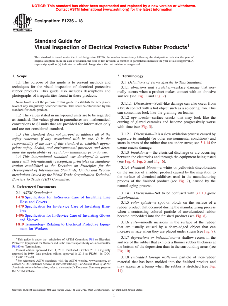 ASTM F1236-18 - Standard Guide for  Visual Inspection of Electrical Protective Rubber Products