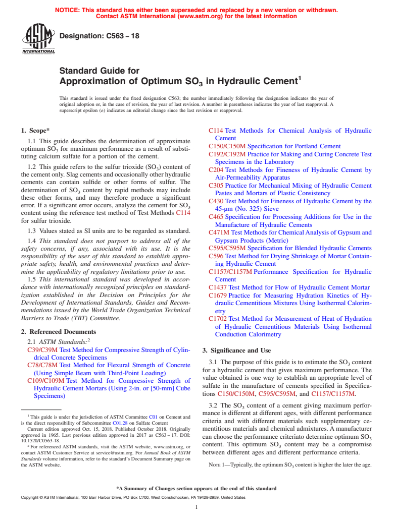 ASTM C563-18 - Standard Guide for  Approximation of Optimum SO<inf>3</inf> in Hydraulic Cement