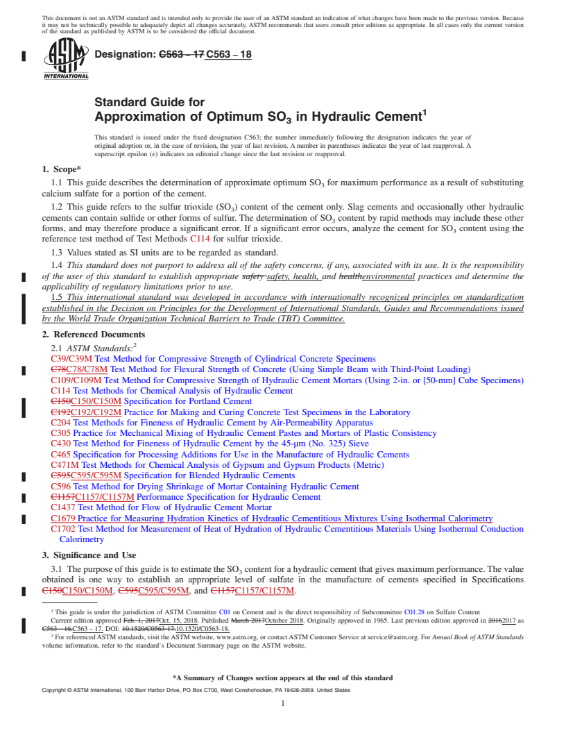 REDLINE ASTM C563-18 - Standard Guide for  Approximation of Optimum SO<inf>3</inf> in Hydraulic Cement