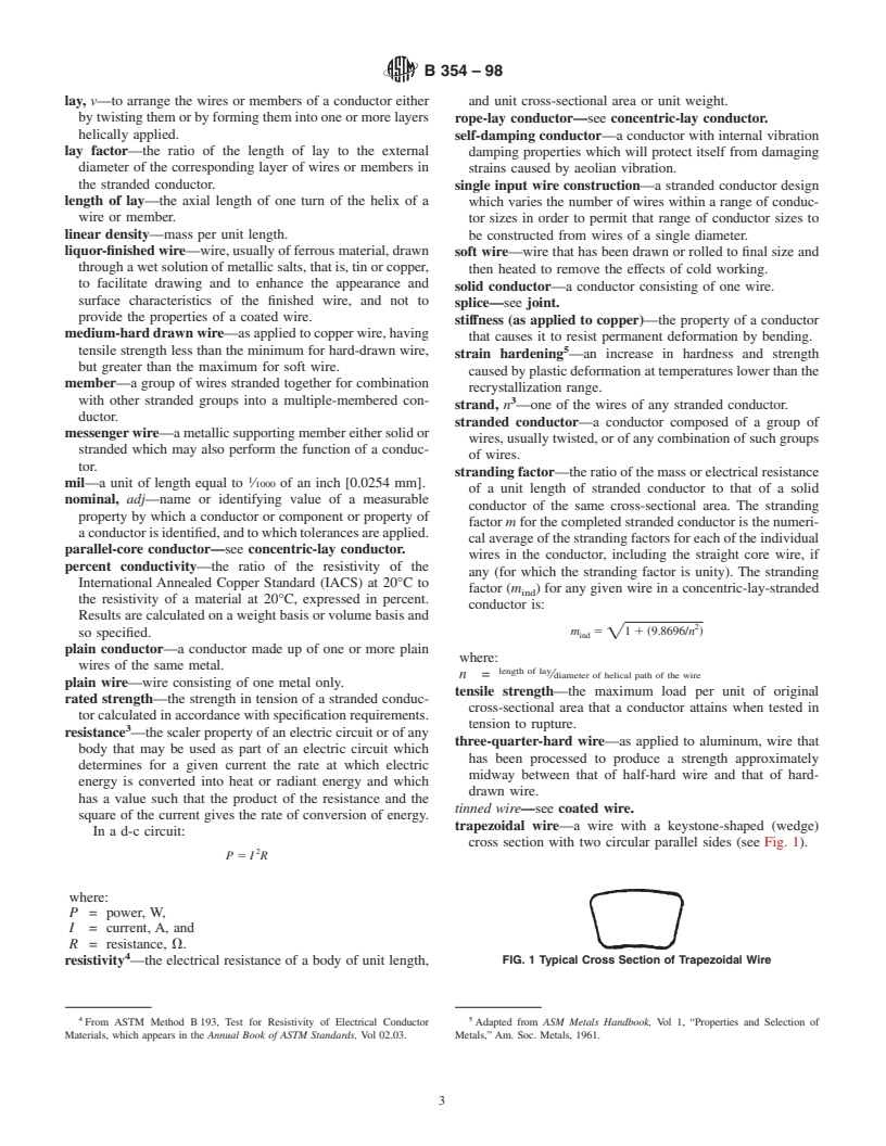 ASTM B354-98 - Standard Terminology Relating to Uninsulated Metallic Electrical Conductors
