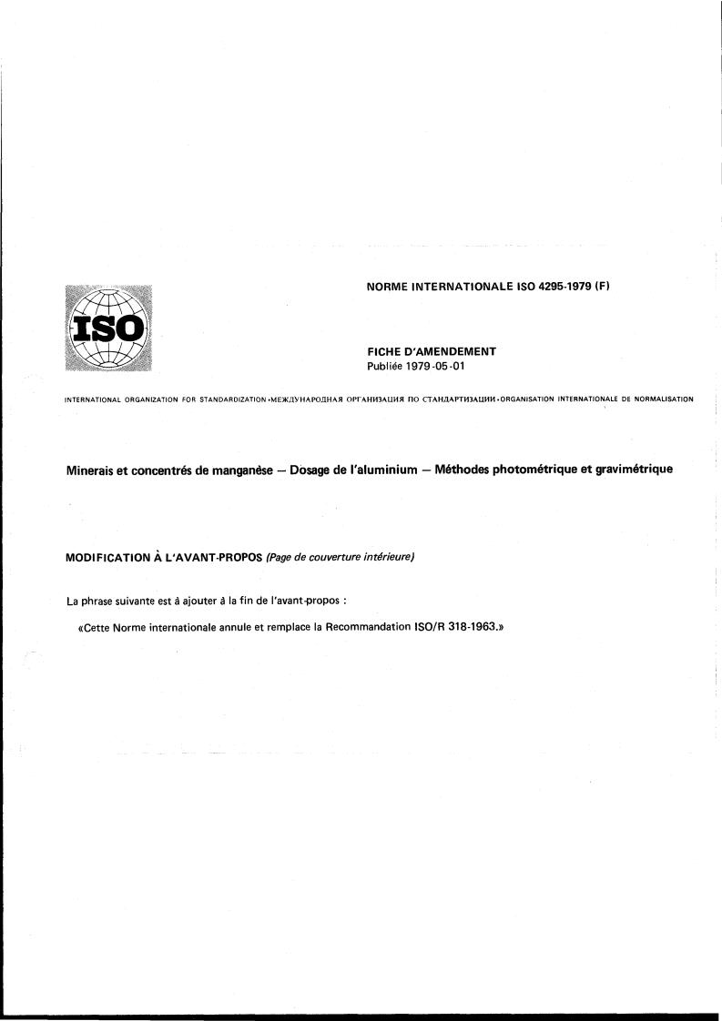 ISO 4295:1979 - Manganese ores and concentrates — Determination of aluminium content — Photometric and gravimetric methods
Released:2/1/1979