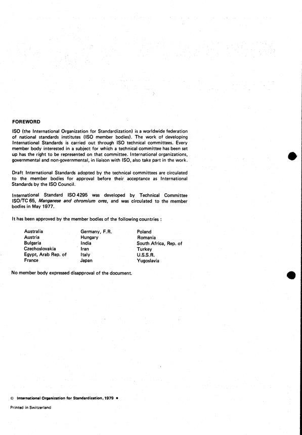ISO 4295:1979 ISO 4295:1979 - Manganese ores and concentrates -- Determination of aluminium content -- Photometric and gravimetric methods - Page 2 preview