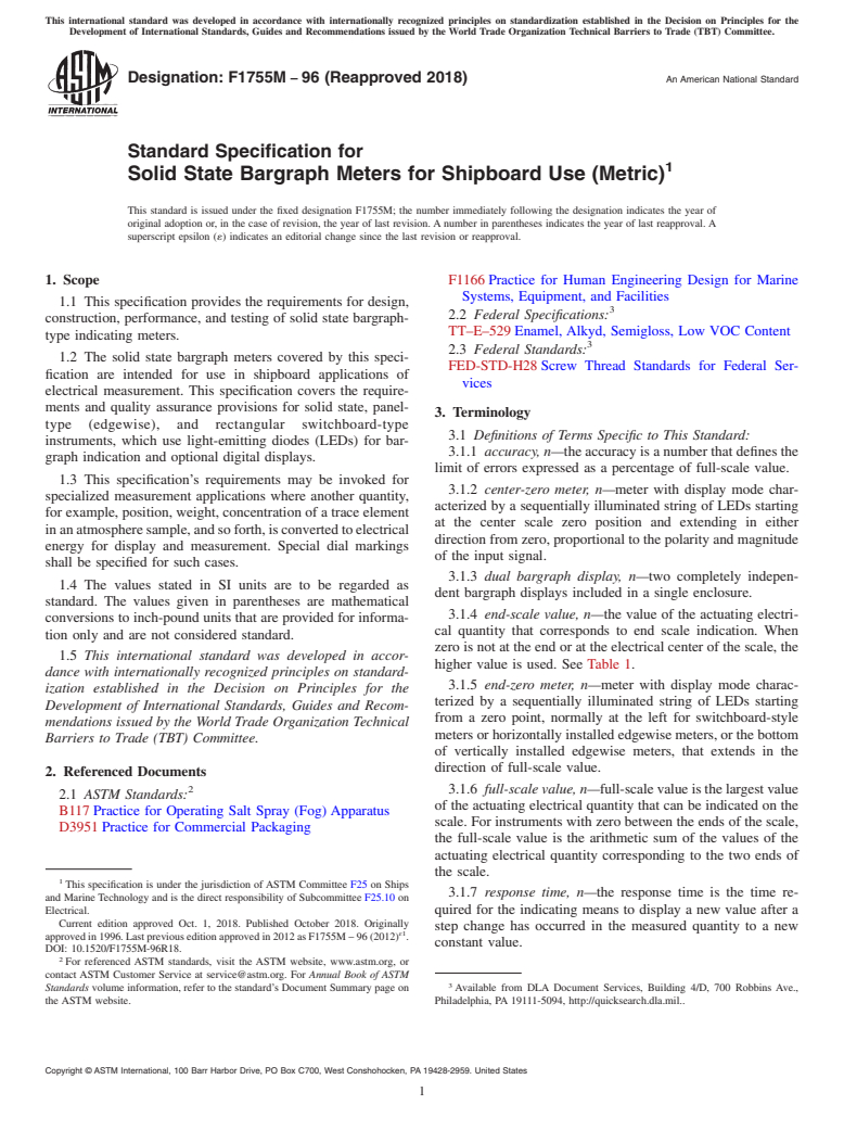 ASTM F1755M-96(2018) - Standard Specification for  Solid State Bargraph Meters for Shipboard Use (Metric)