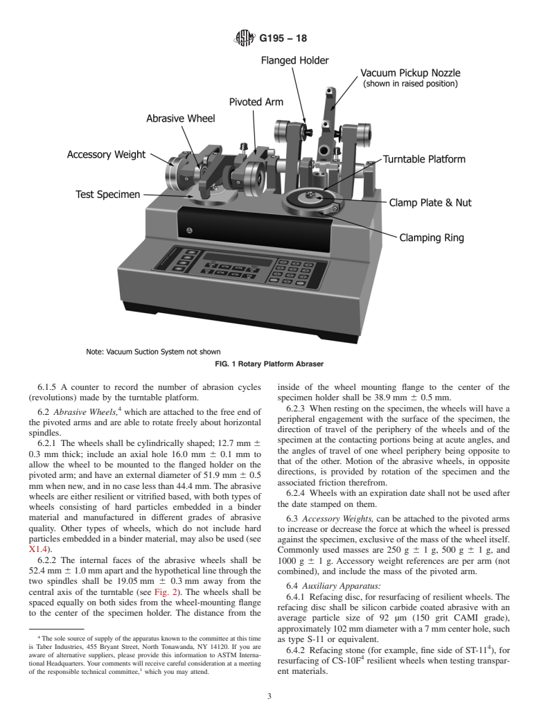 ASTM G195-18 - Standard Guide for  Conducting Wear Tests Using a Rotary Platform Abraser