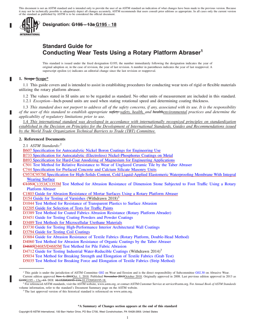 REDLINE ASTM G195-18 - Standard Guide for  Conducting Wear Tests Using a Rotary Platform Abraser