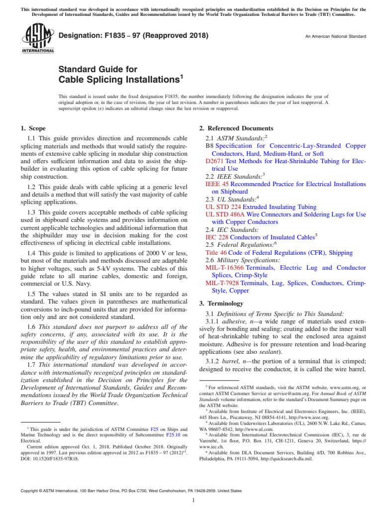 ASTM F1835-97(2018) - Standard Guide for  Cable Splicing Installations