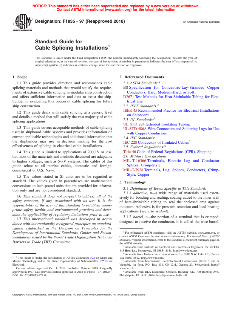 ASTM F1835-97(2018) - Standard Guide for  Cable Splicing Installations