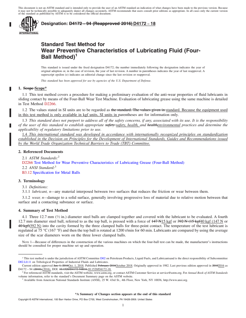 REDLINE ASTM D4172-18 - Standard Test Method for  Wear Preventive Characteristics of Lubricating Fluid (Four-Ball   Method)