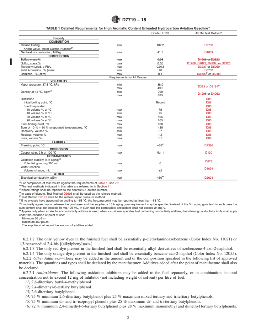 REDLINE ASTM D7719-18 - Standard Specification for  High Aromatic Content Unleaded Hydrocarbon Aviation Gasoline