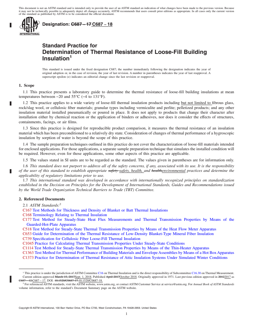 REDLINE ASTM C687-18 - Standard Practice for Determination of Thermal Resistance of Loose-Fill Building  Insulation