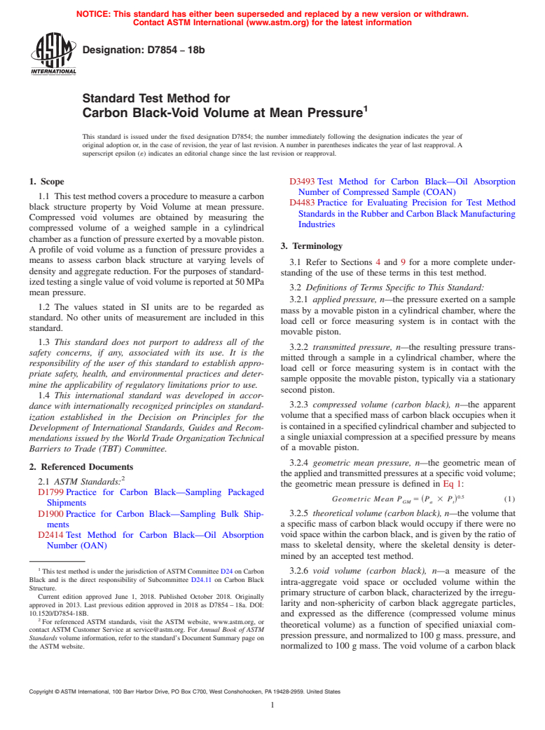 ASTM D7854-18b - Standard Test Method for Carbon Black-Void Volume at Mean Pressure