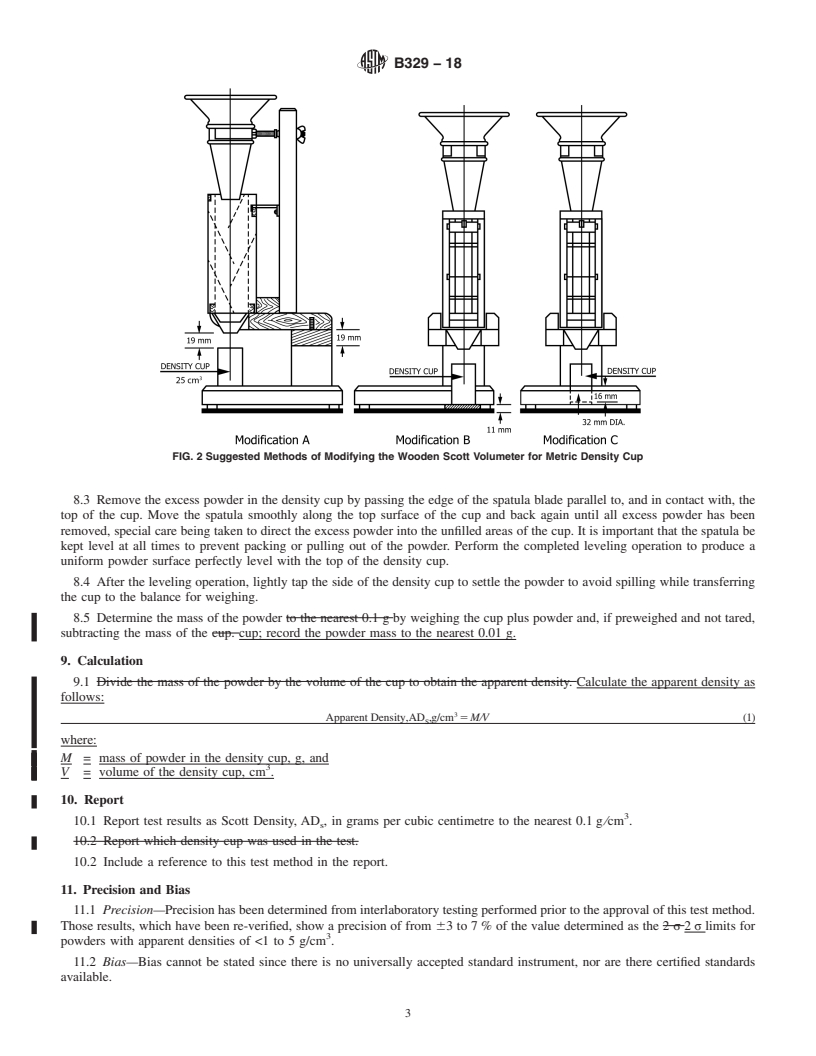 REDLINE ASTM B329-18 - Standard Test Method for  Apparent Density of Metal Powders and Compounds Using the Scott  Volumeter