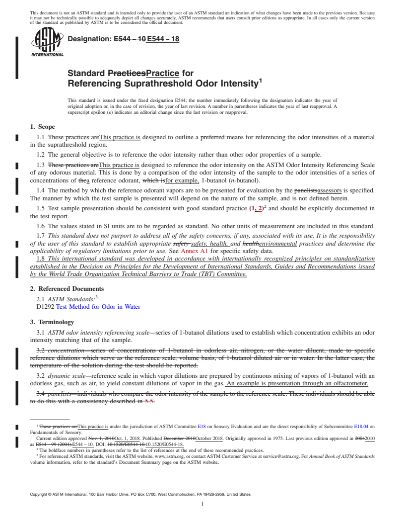 REDLINE ASTM E544-18 - Standard Practice for  Referencing Suprathreshold Odor Intensity