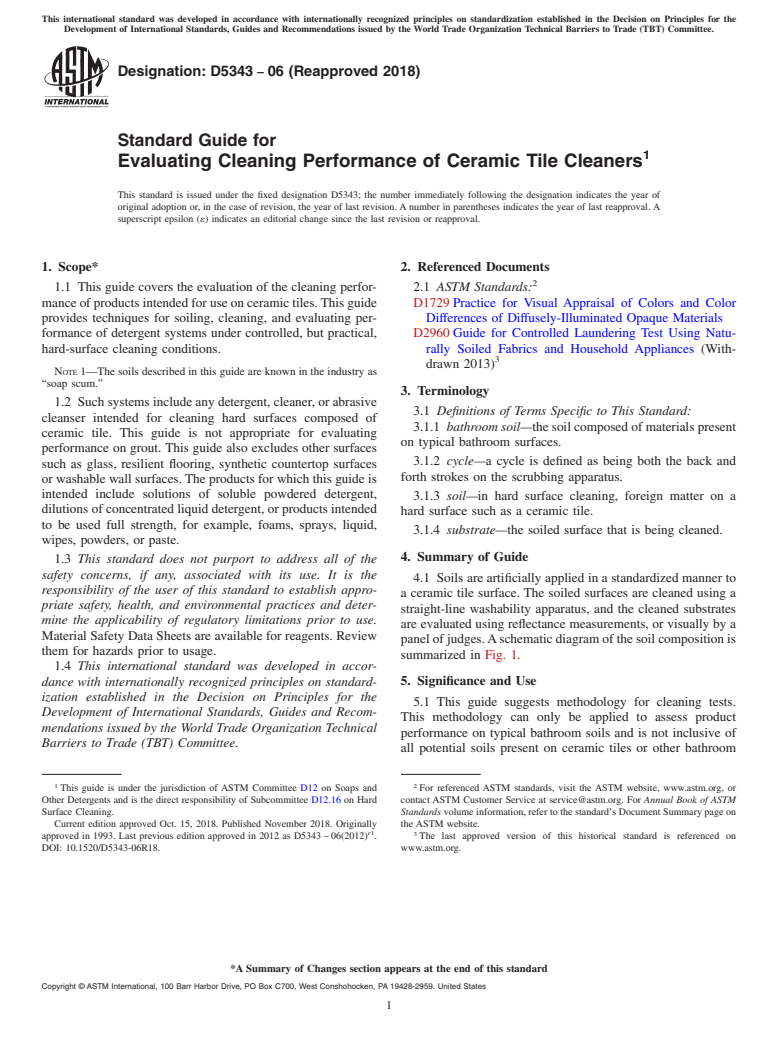 ASTM D5343-06(2018) - Standard Guide for  Evaluating Cleaning Performance of Ceramic Tile Cleaners