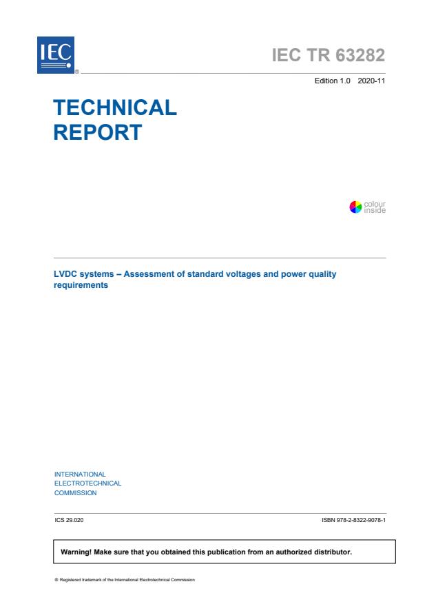 IEC TR 63282:2020 - LVDC systems - Assessment of standard voltages and power quality requirements
