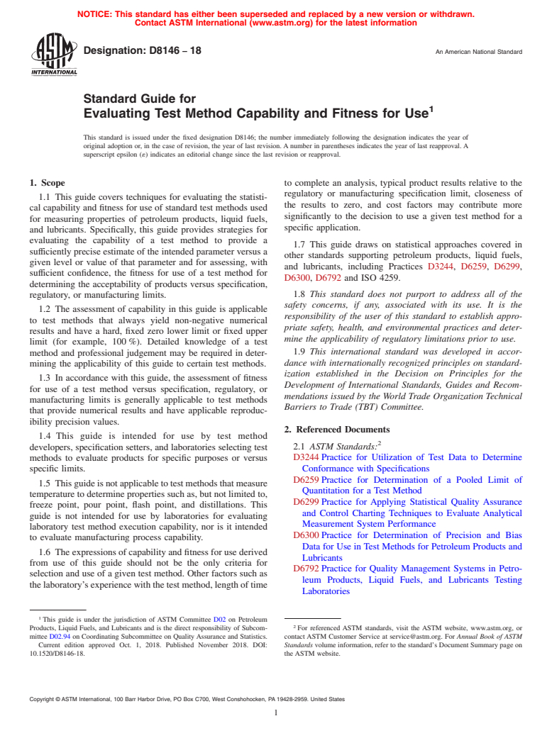 ASTM D8146-18 - Standard Guide for Evaluating Test Method Capability and Fitness for Use