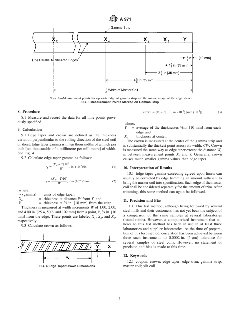 ASTM A971-00 - Standard Test Method for Measuring Edge Taper and Crown of Flat-Rolled Electrical Steel Coils