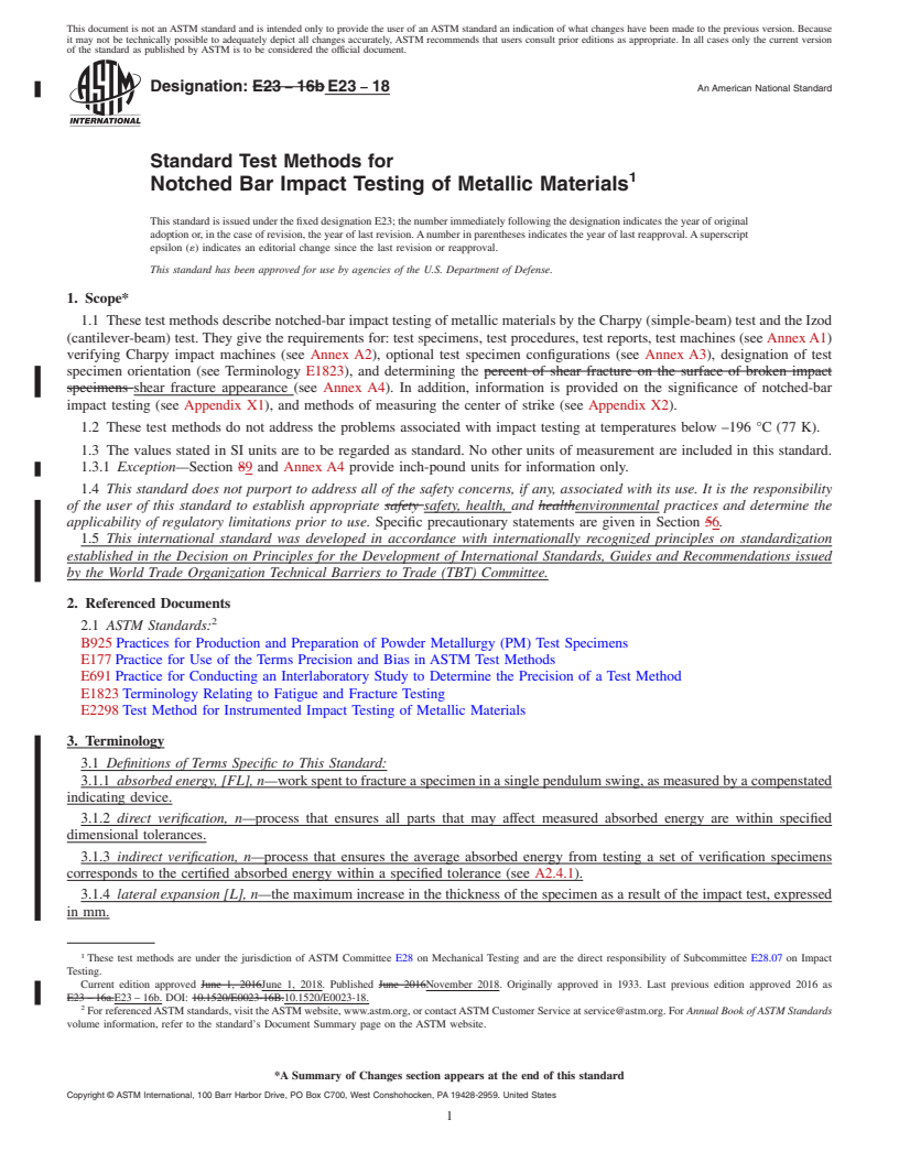 REDLINE ASTM E23-18 - Standard Test Methods for Notched Bar Impact Testing of Metallic Materials