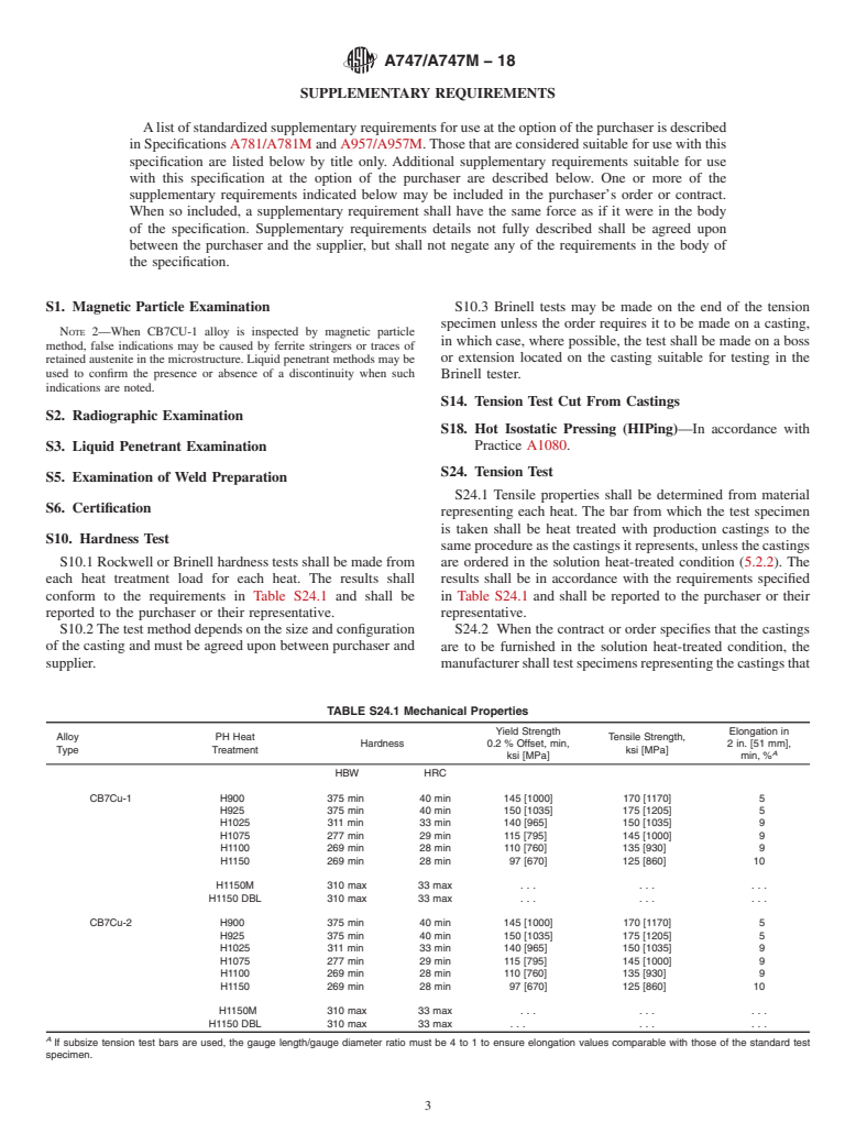 ASTM A747/A747M-18 - Standard Specification for  Steel Castings, Stainless, Precipitation Hardening