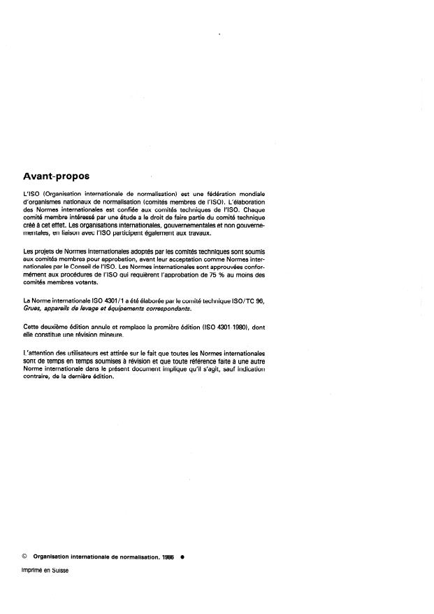 ISO 4301-1:1986 ISO 4301-1:1986 - Grues et appareils de levage -- Classification - Page 2 preview