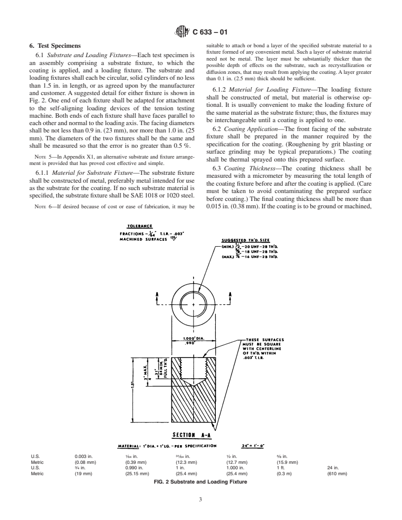 ASTM C633-01 - Standard Test Method for Adhesion or Cohesion Strength of Thermal Spray Coatings