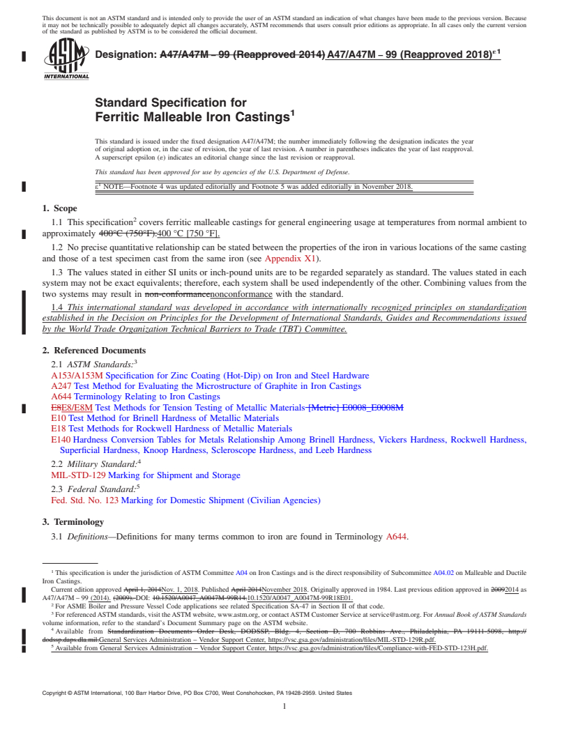 REDLINE ASTM A47/A47M-99(2018)e1 - Standard Specification for  Ferritic Malleable Iron Castings