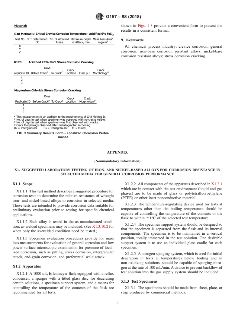 ASTM G157-98(2018) - Standard Guide for  Evaluating Corrosion Properties of Wrought Iron- and Nickel-Based  Corrosion Resistant Alloys for Chemical Process Industries