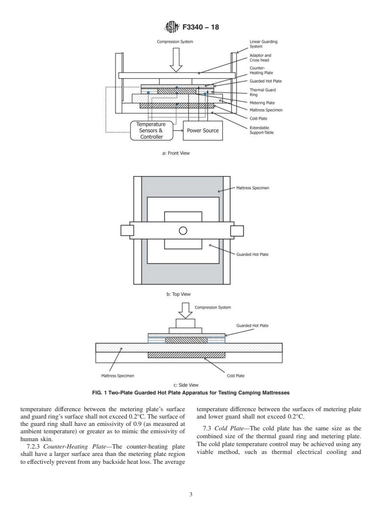 ASTM F3340-18 - Standard Test Method for Thermal Resistance of Camping Mattresses Using a Guarded Hot  Plate Apparatus