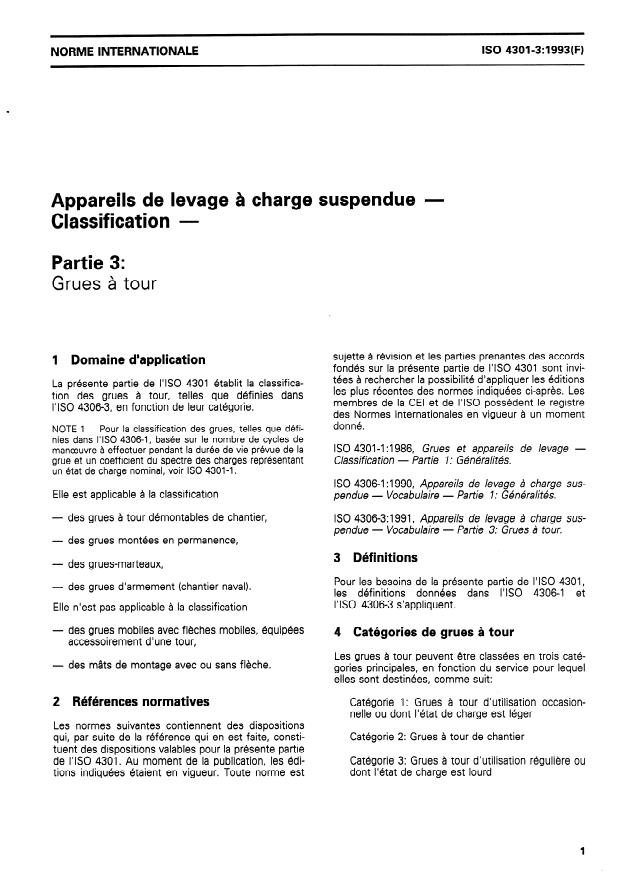 ISO 4301-3:1993 - Appareils de levage a charge suspendue -- Classification